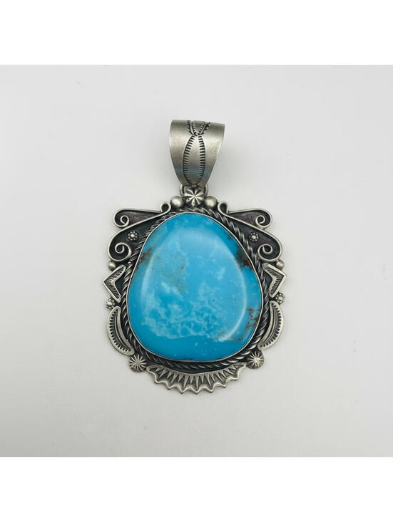Native Jewelry - Navajo Ronald Tom Rare Sky Dragon Bisbee Turquoise Sterling Silver Pendant 41g